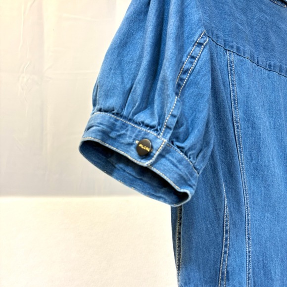 PILCRO & The LETTERPRESS Denim Jean Button Front Puff Sleeve Midi Dress Size 8 - Picture 9 of 11
